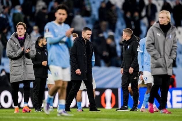 251106 Head coach Anes Mravac of Malmö FF looks dejected after the UEFA Europa League football match between Malmö FF and Panathinaikos on November 6, 2025 in Malmö Photo Petter Arvidson BILDBYRAN kod PA PA1108 fotboll football soccer fotball uefa europa league europa league malmö ff panathinaikos bbeng bbauto depp  Copyright: PETTERxARVIDSON BB251106PA168