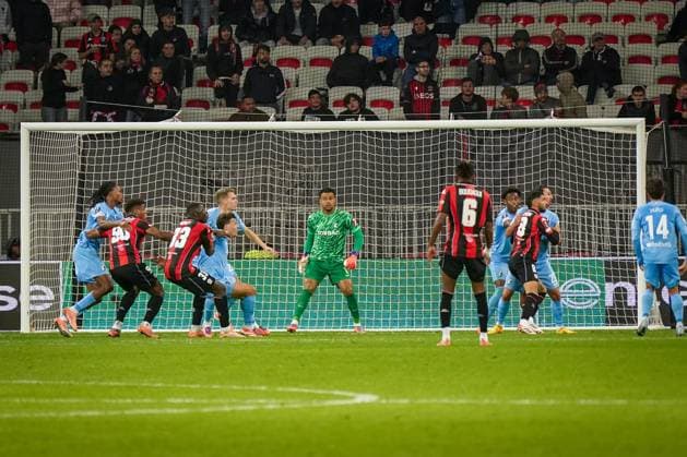 Football, UEFA Europa League 2025 26, Matchday 4 OGC Nice vs SC Freiburg Allianz Riviera Nice, France Noah Atubolu SC Freiburg, 01 Goal area scene Copyright: xJOERANxSTEINSIEKx