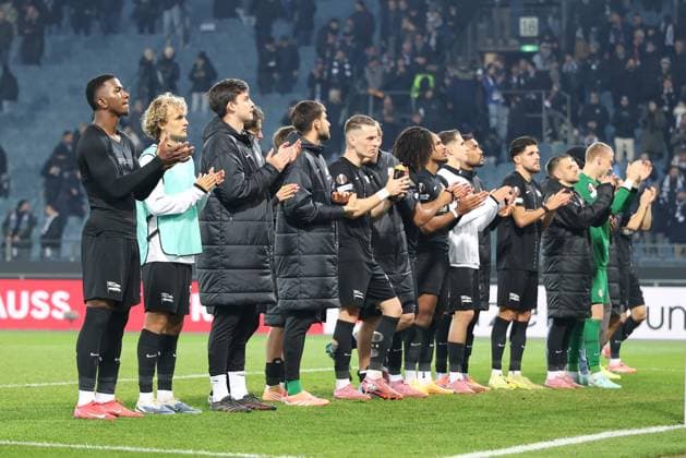 SOCCER - UEFA EL, Sturm vs Nottingham GRAZ,AUSTRIA,06.NOV.25 - SOCCER - UEFA Europa League, SK Sturm Graz vs Nottingham Forest. Image shows the rejoicing of Sturm.  GEPAxpictures xChrisxBauer