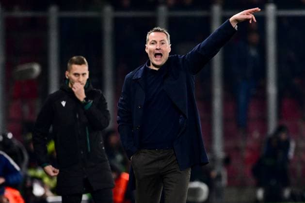 Sparta Praha coach Brian Priske gestures during the Football Conference League 3rd round match Sparta Praha vs Rakow Czestochowa, Prague, Czech Republic, November 6, 2025. (CTKxPhoto OndrejxDeml) CTKPhotoP2025110609216  CTKPhotoP2025110609216