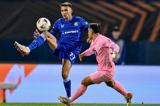 GNK Dinamo v Real Club Celta - UEFA Europa League 2025 26 League Phase MD4 ZAGREB, CROATIA - NOVEMBER 6: Dejan Ljubicic of GNK Dinamo and Fran Beltran of Real Club Celta in action during the UEFA Europa League 2025 26 League Phase MD4 match between GNK Dinamo and Real Club Celta at Stadion Maksimir on November 6, 2025 in Zagreb, Croatia.  IgorxSoban PIXSELL