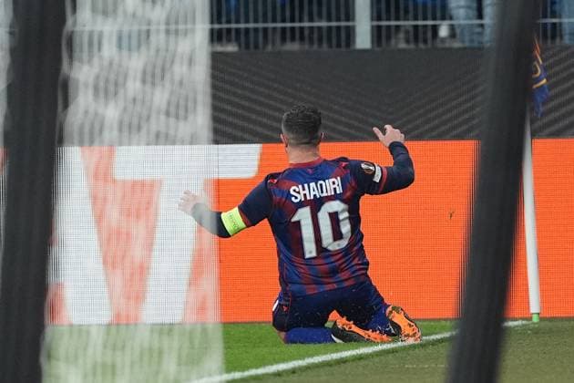 Switzerland UEFA Europa League 2025 26, FC Basel 1893 vs FCSB Bucharest St Jakob Park, Basel Xherdan Shaqiri 10 Basel cheers after his goal Basel St Jakob Park Basel Switzerland Copyright: xKjetilxWaberx