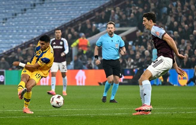 Elad Madmon of Maccabi Tel Aviv has a shot Aston Villa v Maccabi Tel Aviv, UEFA Europa League, Group Stage, Football, Villa Park, Birmingham, UK - 06 Nov 2025Birmingham Villa Park United Kingdom EDITORIAL USE ONLY No use with unauthorised audio, video, data, fixture lists, club league logos or live services. Online in-match use limited to 120 images, no video emulation. No use in betting, games or single club league player publications. Copyright: xAnnaxGowthorpe Shutterstockx 15642257w