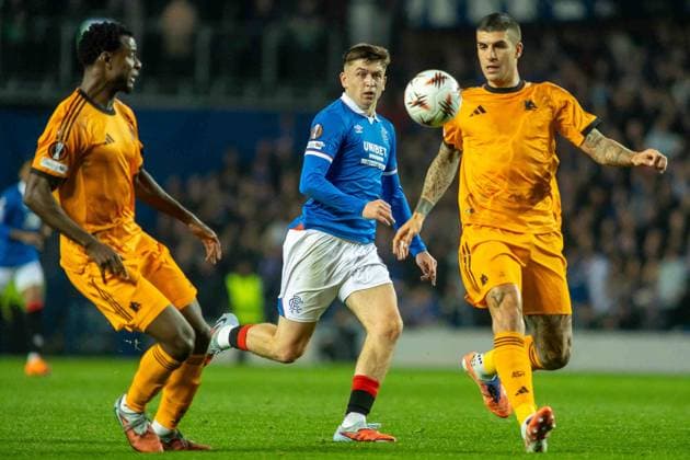 Rangers v Roma Europa League 06 11 2025. Mikey Moore of Rangers FC during the UEFA Europa League Rangers vs AS Roma, Ibrox Stadium, Glasgow, Scotland. 6 November 2025. Govan Ibrox Stadium Glasgow Scotland Editorial use only , Copyright: xColinxPoultneyx PSI-23179-0007