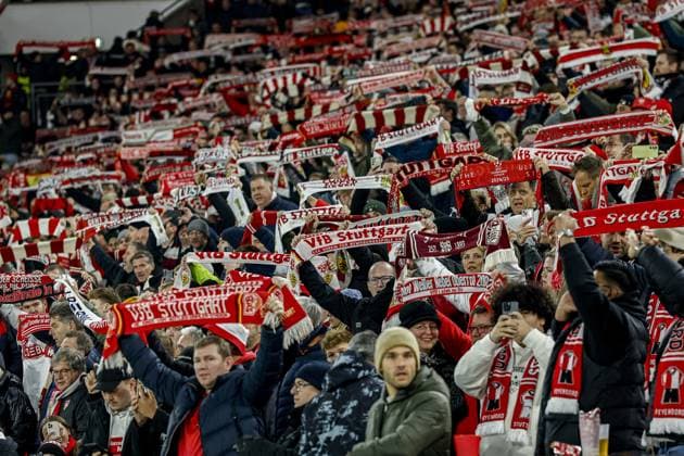 STUTTGART , 06-11-2025 , MHP Arena , season 2025 2026 , UEFA Europa League League phase match between Vfb Stuttgart and Feyenoord , Picture shows fans from Stuttgart Stuttgart - Feyenoord  x31891723x Copyright: