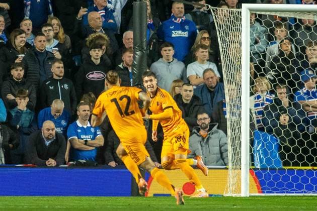 Rangers v Roma Europa League 06 11 2025. GOAL! 0-1 Matias SoulÃ of AS Roma headers home at the back post during the UEFA Europa League Rangers vs AS Roma, Ibrox Stadium, Glasgow, Scotland. 6 November 2025. Govan Ibrox Stadium Glasgow Scotland Editorial use only , Copyright: xColinxPoultneyx PSI-23179-0009