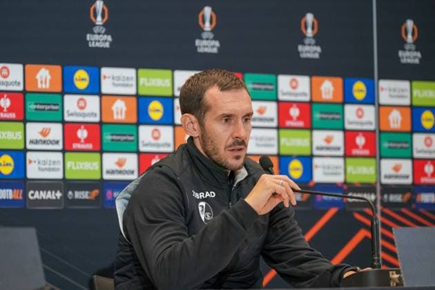 Football, UEFA Europa League 2025 26, Matchday 4 OGC Nice vs SC Freiburg Allianz Riviera Nice, France Julian Schuster SC Freiburg, Coach Press conference, Media Copyright: xJOERANxSTEINSIEKx