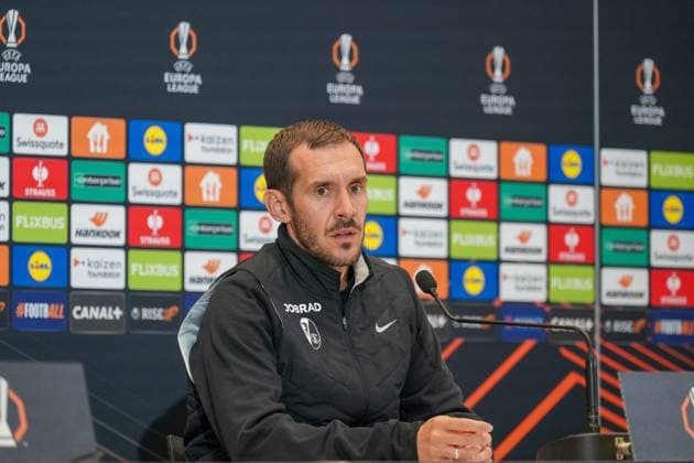 Football, UEFA Europa League 2025 26, Matchday 4 OGC Nice vs SC Freiburg Allianz Riviera Nice, France Julian Schuster SC Freiburg, Coach Press conference, Media Copyright: xJOERANxSTEINSIEKx