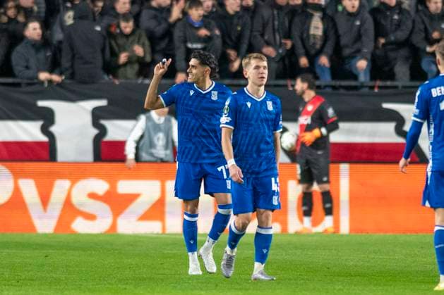 November 6, 2025, Madrid, Madrid, Spain: LUIS PALMA of Lech Poznan celebrates a goal during the UEFA Conference League match between RAYO VALLECANO Vs. LECH POZNAN held on November 6 at the Estadio de Vallecas in Madrid, Spain. Madrid Spain - ZUMAc312 20251106_zsp_c312_005 Copyright: xOscarxManuelxSanchezx