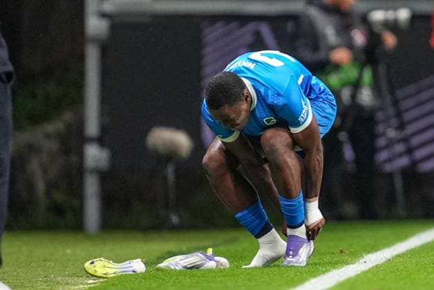 Genk s Ken Nkuba pictured during a soccer game between Portuguese soccer team SC Braga and Belgian club KRC Genk, on Thursday 06 November 2025, in Braga, fourth game (out of 8) in the league phase of the UEFA Europa League competition. JOMAxGISBERT  x139680125x