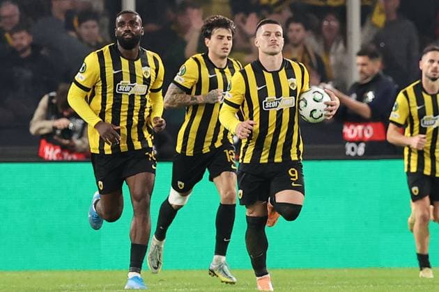 UEFA Europa Conference League Group Phase, OPAP Arena, Athens, Greece 6 11 2025 AEK Athens vs Shamrock Rovers AEK Athens Luka JoviÄ‡ after scoring his sides first goal Luka JoviÄ‡ after scoring his sides first goal 6 11 2025  Copyright: x INPHOx NVIX4821
