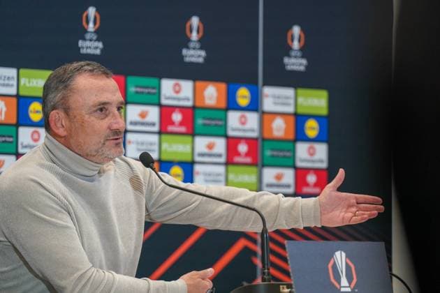 Football, UEFA Europa League 2025 26, Matchday 4 OGC Nice vs SC Freiburg Allianz Riviera Nice, France Franck Haise Coach, OGC Nice Press Conference, Media Copyright: xJOERANxSTEINSIEKx