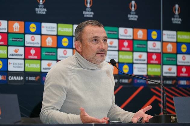 Football, UEFA Europa League 2025 26, Matchday 4 OGC Nice vs SC Freiburg Allianz Riviera Nice, France Franck Haise Coach, OGC Nice Press Conference, Media Copyright: xJOERANxSTEINSIEKx