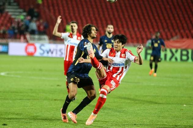 Crvena Zvezda v Lille - UEFA Europa League BELGRADE, SERBIA - NOVEMBER 06: Ayyoub Bouaddi (32) of Lille in action during the UEFA Europa League football match between Crvena Zvezda and Lille at Rajko Mitic Stadium on November 6, 2025 in Belgrade, Serbia. Filip Stevanovic Anadolu Belgrade Serbia. Editorial use only. Please get in touch for any other usage.  Copyright: x2025xAnadoluxFilipxStevanovicx
