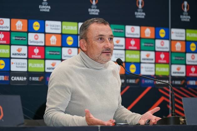 Football, UEFA Europa League 2025 26, Matchday 4 OGC Nice vs SC Freiburg Allianz Riviera Nice, France Franck Haise Coach, OGC Nice Press Conference, Media Copyright: xJOERANxSTEINSIEKx