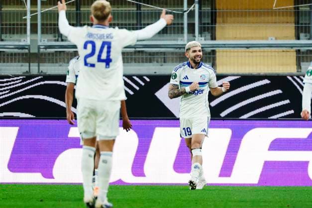 Strasbourgs Julio Enciso scores 0-1 during Thursdays Conference League third round football match between BK Häcken and RC Strasbourg Alsace at Gamla Ullevi in Gothenburg, Sweden on November 06, 2025 GÖTEBORG SWEDEN x9200x  Copyright: xAdamxIhse TTx CONFERENCE LEAGUE HECKEN - RC STRASBOURG