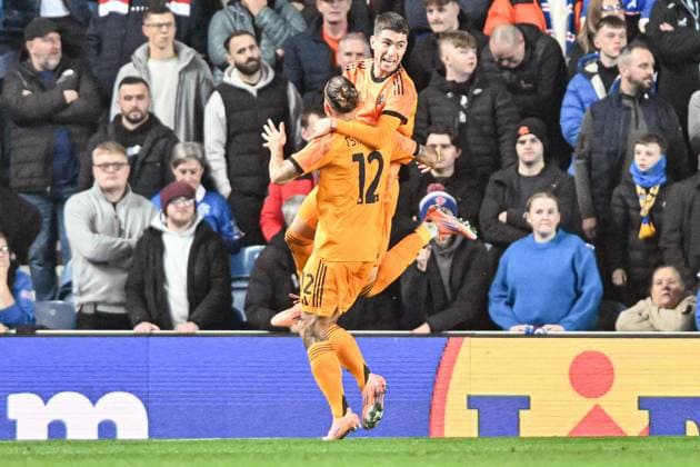 Rangers v A.S. Roma UEFA Europa League Matias Soule of A.S. Roma scores their sides first goal of the match and celebrates his sides goal during the UEFA Europa League match at Ibrox Stadium, Glasgow UK Newspapers OUT Copyright: xJamiexJohnstonx FIL-22472-0063