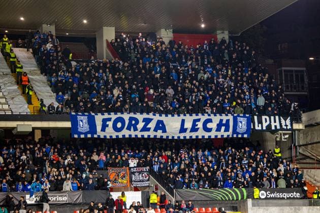 Lech Poznan Fans seen during UEFA Conference League league phase game between team of Rayo Vallecano and Lech Poznan (Maciej Rogowski Ball Raw Images) Madrid Estadio de Vallecas Spain Copyright: xMaciejxRogowskix maciejrogowski_rayo_lech_2526-16