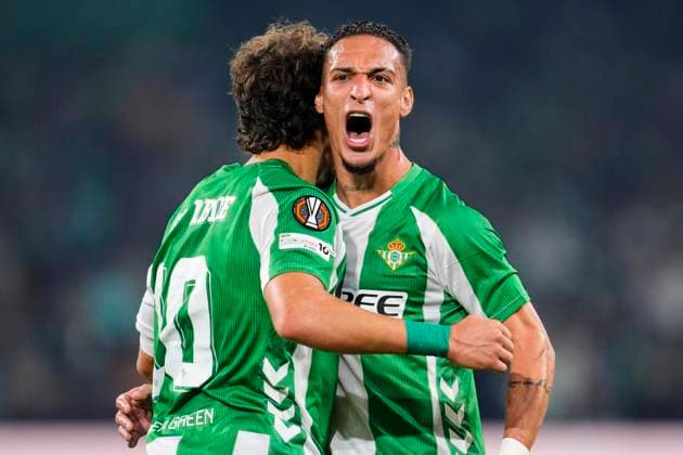 November 6, 2025, Sevilla, Sevilla, SPAIN: Abde Ezzalzouli of Real Betis celebrates a goal during the UEFA Europa League, football match played between Real Betis and Olympique de Lyon at La Cartuja stadium on November 6, 2025, in Sevilla, Spain. Sevilla SPAIN - ZUMAa181 20251106_zaa_a181_068 Copyright: xJoaquinxCorcherox