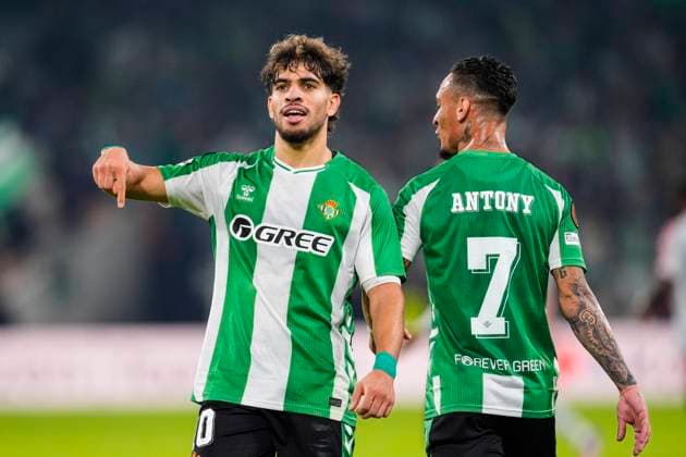November 6, 2025, Sevilla, Sevilla, SPAIN: Abde Ezzalzouli of Real Betis celebrates a goal during the UEFA Europa League, football match played between Real Betis and Olympique de Lyon at La Cartuja stadium on November 6, 2025, in Sevilla, Spain. Sevilla SPAIN - ZUMAa181 20251106_zaa_a181_069 Copyright: xJoaquinxCorcherox