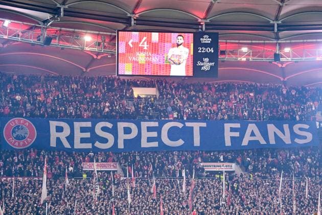 VfB fans with a banner: Respect Fans during the UEFA Europa League 2025 26 League Phase MD4 match between VfB Stuttgart and Feyenoord at Stuttgart Arena on November 6, 2025 in Stuttgart, Germany. (Photo by Harry Langer DeFodi Images) VfB fans with a banner Respect Fans during the UEFA Europa League 2025 26 League Phase MD4 match between VfB Stuttgart and Feyenoord at Stuttgart Arena on November 6, 2025 in Stuttgart, Germany Photo by Harry Langer DeFodi Images