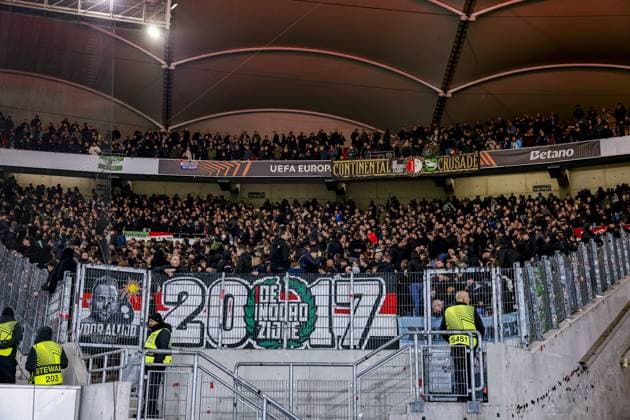 STUTTGART , 06-11-2025 , MHP Arena , season 2025 2026 , UEFA Europa League League phase match between Vfb Stuttgart and Feyenoord , Picture shows Fans from Feyenoord Stuttgart - Feyenoord  x31893140x Copyright: