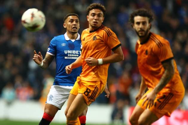 Rangers captain James Tavernier and Neil El Aynaoui of Roma during the Europa League league phase match at Ibrox Stadium, Glasgow. Rangers v Roma - UEFA Europa League - League Phase - Ibrox Stadium, Glasgow, Lanarkshire, Scotland, UK - 06 Nov 2025Glasgow Ibrox Lanarkshire United Kingdom  Copyright: xO Rourke RangersxFC Shutterstockx 15702164v