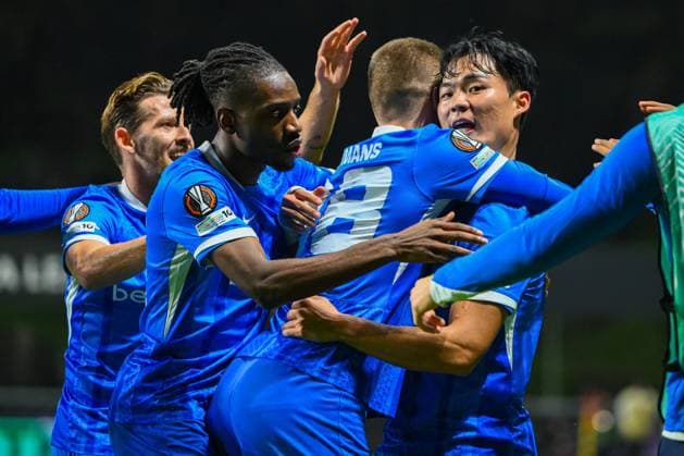 SC Braga v KRC Genk - UEFA Europa League BRAGA, PORTUGAL - NOVEMBER 06 : Oh Hyeon-Gyu forward of KRC Genk celebrating scoring a goal (1-3) during the UEFA Europa League 2025 26 League Phase MD4 match between SC Braga and KRC Genk on November 6, 2025 in Braga, Portugal, 06 11 2025 Braga Portugal  Copyright: xVincentxKalutx