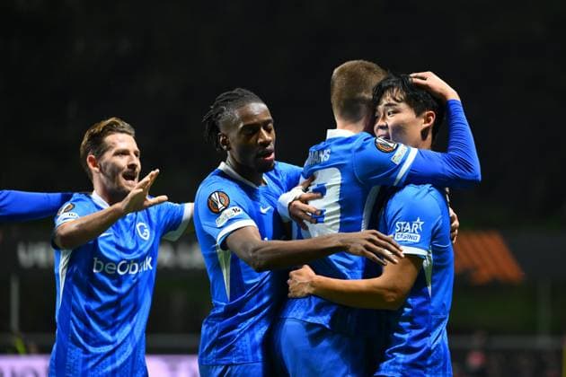 SC Braga v KRC Genk - UEFA Europa League BRAGA, PORTUGAL - NOVEMBER 06 : Oh Hyeon-Gyu forward of KRC Genk celebrating scoring a goal (1-3) during the UEFA Europa League 2025 26 League Phase MD4 match between SC Braga and KRC Genk on November 6, 2025 in Braga, Portugal, 06 11 2025 Braga Portugal  Copyright: xVincentxKalutx