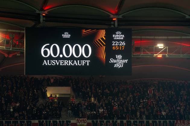 The MHP Arena is sold out again today, with 60,000 spectators xettx, Germany, Stuttgart, 06 11 2025, Football, UEFA Europa League VfB Stuttgart vs Feyenoord Rotterdam, Season 2025 2026, Match Day 4, MHP Arena