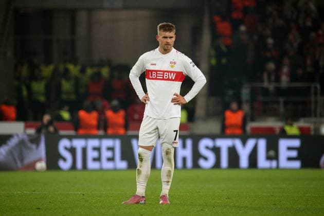06 11 2025, xmohx, Football UEFA Europa League, VfB Stuttgart Feyernoord Rotterdam v l Maximilian Mittelstädt VfB Stuttgart Disappointed, sad, frustrated DFL DFB REGULATIONS PROHIBIT ANY USE OF PHOTOGRAPHS as IMAGE SEQUENCES and or QUASI VIDEO Stuttgart