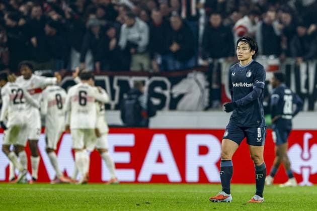 STUTTGART , 06-11-2025 , MHP Arena , season 2025 2026 , UEFA Europa League League phase match between Vfb Stuttgart and Feyenoord , Picture shows Feyenoord player Ayase Ueda looks dejected after the 1-0 Stuttgart - Feyenoord  x31894001x Copyright: