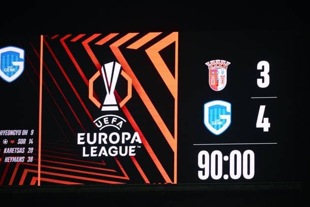 SC Braga v KRC Genk - UEFA Europa League BRAGA, PORTUGAL - NOVEMBER 06 : Illustration picture final Scoreboard during the UEFA Europa League 2025 26 League Phase MD4 match between SC Braga and KRC Genk on November 6, 2025 in Braga, Portugal, 06 11 2025 Braga Portugal  Copyright: xVincentxKalutx