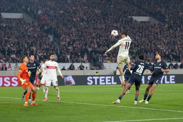 Goal for 1 0 by Bilal El Khannouss VfB Stuttgart, 11 , Header GER, VfB Stuttgart vs Feyenoord Rotterdam, Football, UEFA Europa League, Men, Matchday 4, Season 2025 2026, 06 11 2025, GER, VfB Stuttgart vs Feyenoord Rotterdam, Football, UEFA Europa League, Men, Matchday 4, Season 2025 2026, 06 11 2025 Stuttgart Copyright: xEibner-Pressefoto WolfgangxFrankx EP_WFK