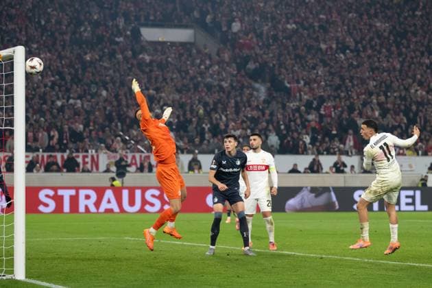 Goal for 1 0 by Bilal El Khannouss VfB Stuttgart, 11 , Header GER, VfB Stuttgart vs Feyenoord Rotterdam, Football, UEFA Europa League, Men, Matchday 4, Season 2025 2026, 06 11 2025, GER, VfB Stuttgart vs Feyenoord Rotterdam, Football, UEFA Europa League, Men, Matchday 4, Season 2025 2026, 06 11 2025 Stuttgart Copyright: xEibner-Pressefoto WolfgangxFrankx EP_WFK