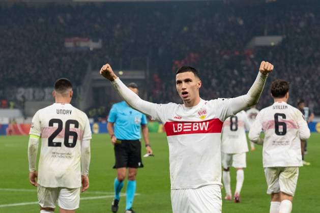 Goal for 1 0 by Bilal El Khannouss VfB Stuttgart, 11 , header goal cheers, goal celebration, celebrates his goal GER, VfB Stuttgart vs Feyenoord Rotterdam, Football, UEFA Europa League, Men, Matchday 4, 2025 2026 season, 06 11 2025, GER, VfB Stuttgart vs Feyenoord Rotterdam, Football, UEFA Europa League, Men, Matchday 4, 2025 2026 season, 06 11 2025 Stuttgart Copyright: xEibner-Pressefoto WolfgangxFrankx EP_WFK