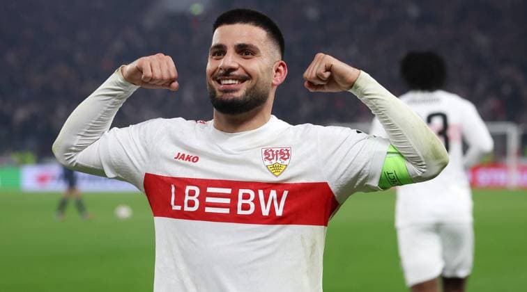 Stuttgart , Football UEFA Europa League VfB Stuttgart vs Feyenoord Rotterdam, scorer Deniz Undav VfB celebrates his goal to make it 2-0