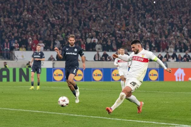 Goal for 2 0 by Deniz Undav VfB Stuttgart 26 Goal shot, GER, VfB Stuttgart vs Feyenoord Rotterdam, Football, UEFA Europa League, Men, Matchday 4, 2025 2026 season, 06 11 2025, GER, VfB Stuttgart vs Feyenoord Rotterdam, Football, UEFA Europa League, Men, Matchday 4, 2025 2026 season, 06 11 2025 Stuttgart Copyright: xEibner-Pressefoto WolfgangxFrankx EP_WFK