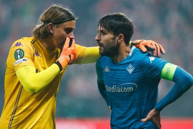 Tommaso Martinelli AC Florence with Luca Ranieri AC Florence , FSV Mainz 05 vs AC Florence, Football, Conference League, Matchday 3, Season 2025 2026, 06 11 2025 DFB regulations prohibit any use of photographs as image sequences and or quasi video FSV Mainz 05 vs AC Florence, Football, Conference League, Matchday 3, Season 2025 2026, 06 11 2025 Copyright: xEibner-Pressefoto AlexanderxNeisx EP_ANS