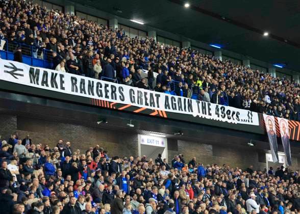 Rangers v A.S. Roma UEFA Europa League Rangers supporters display a banner during the UEFA Europa League match at Ibrox Stadium, Glasgow UK Newspapers OUT Copyright: xFredxPalmerx FIL-22471-0048