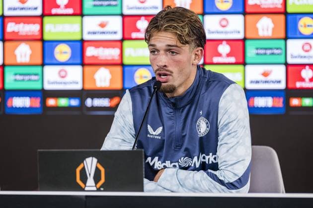 STUTTGART , 06-11-2025 , MHP Arena , season 2025 2026 , UEFA Europa League League phase match between Vfb Stuttgart and Feyenoord final score 2-0 , Picture shows Feyenoord player Luciano Valente in press conference, PK, Pressekonferenz Stuttgart - Feyenoord  x31894791x Copyright: