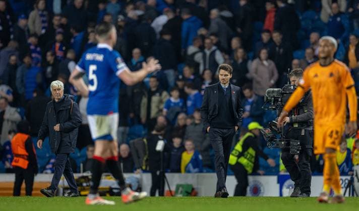 6th November 2025; Ibrox Stadium, Glasgow, Scotland; UEFA Europa League Football, Rangers versus Roma; AS Roma manager Gian Piero Gasperini and Rangers manager Danny Rohl after the match  VagelisxGeorgariou