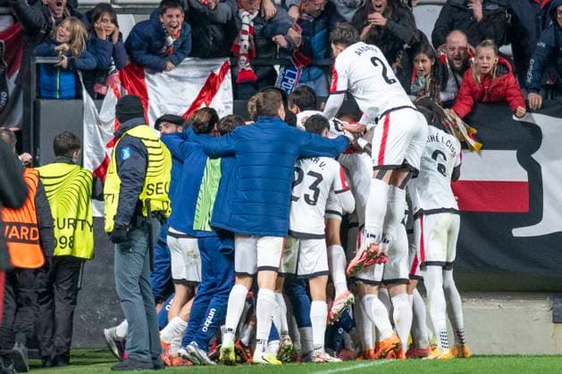 November 6, 2025, Madrid, Madrid, Spain: ALVARO GARCIA of Rayo Vallecano celebrates a goal during the UEFA Conference League match between RAYO VALLECANO Vs. LECH POZNAN held on November 6 at the Estadio de Vallecas in Madrid, Spain. Madrid Spain - ZUMAc312 20251106_zsp_c312_060 Copyright: xOscarxManuelxSanchezx