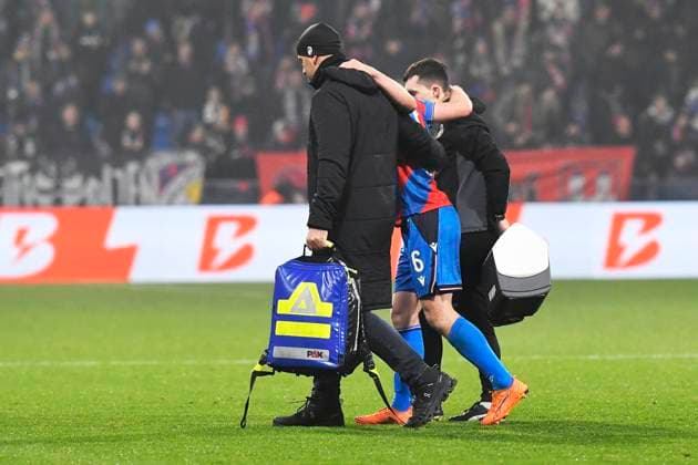 Injured Lukas Cerv of Plzen during the Football Europa League 4th round match Viktoria Plzen vs Fenerbahce Istanbul in Pilsen, Czech Republic, November 6, 2025. (CTKxPhoto MiroslavxChaloupka) CTKPhotoP2025110610596  CTKPhotoP2025110610596