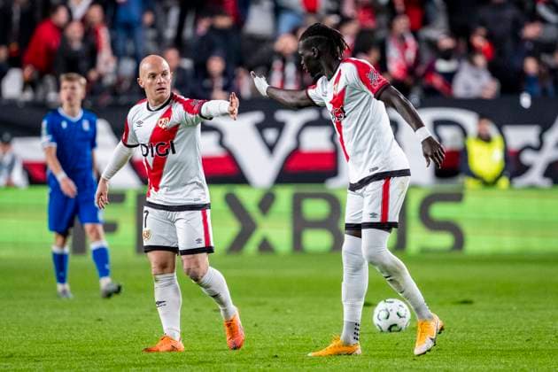 Rayo Vallecano de Madrid v KKS Lech Poznan - UEFA Conference League 2025 26 League Phase MD3 Isi Palazon of Rayo Vallecano (L) celebrates his goal with Pathe Ciss of Rayo Vallecano (R) during the UEFA Conference League 2025 26 League Phase MD3 match between Rayo Vallecano de Madrid and KKS Lech Poznan at Estadio Vallecas on November 6, 2025 in Madrid, Spain. Madrid Estadio Vallecas Spain Copyright: xEurasiaxSportxImagesx AGardin_20251106_Foot_Conference_Rayo_Lech_0712