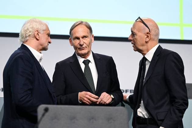 GER, L R Rudi Völler DFB, Sports Director , Hans Joachim Watzke Vice President, DFB and Bernd Neuendorf DFB President at the 45th Ordinary DFB Bundestag at the DFB Campus in Frankfurt am Main, 7 11 2025 45th Ordinary DFB Bundestag in Frankfurt am Main Frankfurt am Main Copyright: xEibner-Pressefoto FlorianxWiegandx EP_FWD