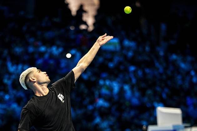 Carlos Alcaraz (Spain) during practice on the central field of the Inalpi Arena Turin, Italy, where the ATP, Tennis Herren Finals will begin on Sunday, Nov. 9 - - Friday, November 7, 2024.  Copyright: xMarcoxAlpozzi LaPressex
