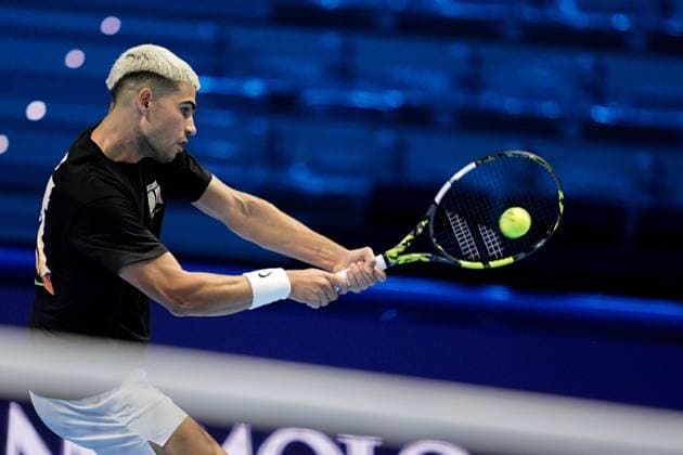 Carlos Alcaraz (Spain) during practice on the central court of the Inalpi Arena Turin, Italy, where the ATP, Tennis Herren Finals will begin on Sunday, Nov. 9 - - Friday, November 7, 2024.  Copyright: xMarcoxAlpozzi LaPressex
