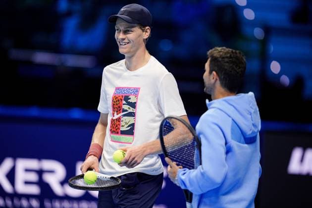 Jannik Sinner (Italy) during practice on the central court of the Inalpi Arena Turin, Italy, where the ATP, Tennis Herren Finals will begin on Sunday, Nov. 9 - - Friday, November 7, 2024.  Copyright: xMarcoxAlpozzi LaPressex