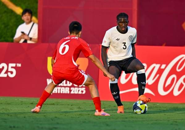 Germany v Korea DPR : Group G - FIFA U-17 World Cup Qatar 2025 Osman Turay of Germany and Jin Sok An of Korea DPR in actiont during the FIFA U-17 World Cup Qatar 2025 Group G match between Germany and Korea DPR in Doha, Qatar, on November 7, 2025. DOHA Qatar Copyright: xNOUSHADx